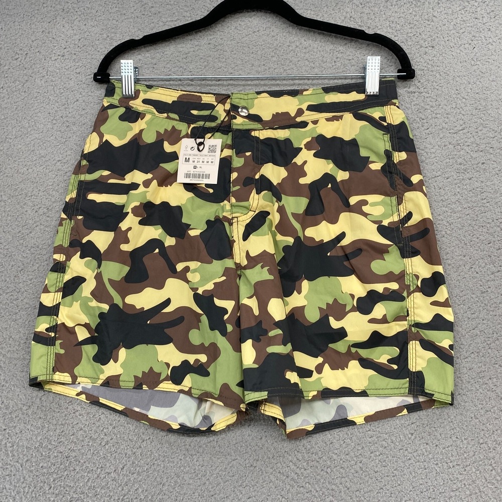 Zara Swim Trunks Mens Medium Camo Green Black Pockets‎ Swim Beach Lightweight
